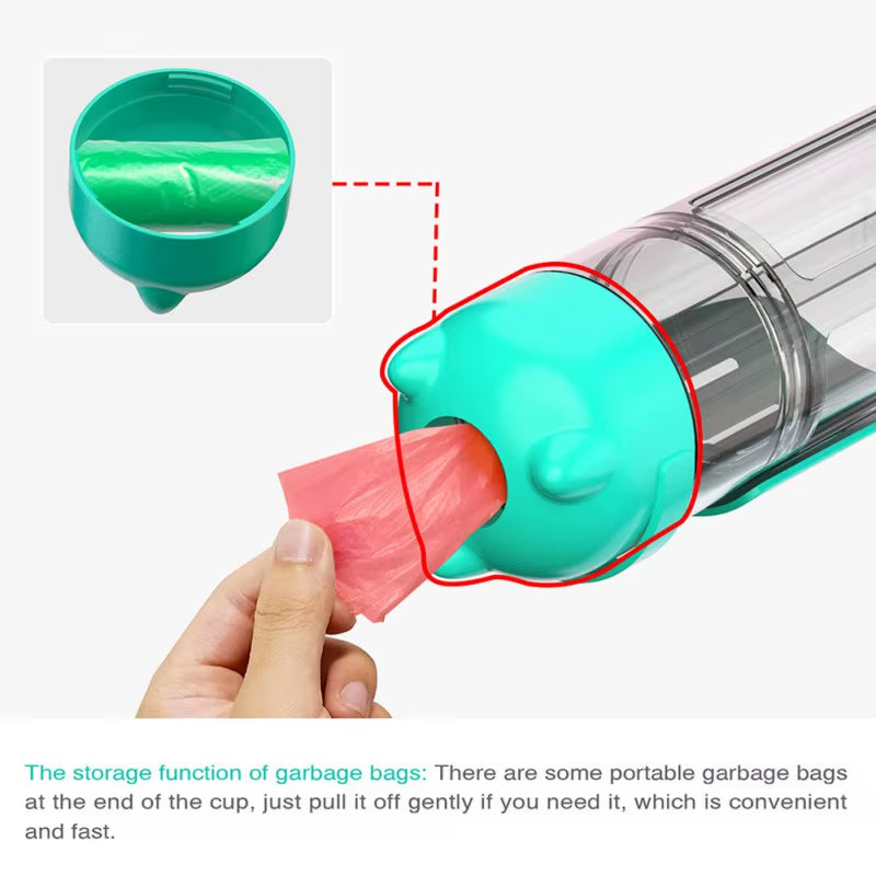 1 Piece Dog Water Bottle Portable Pet Water Bottle with Food Container Poop Scoop Trash Bag Dispenser for Cat Puppy Walking