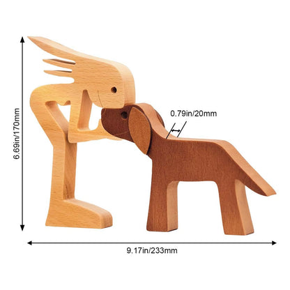 Family Puppy Wood Dog Craft Figurine Valentine'S Day Gift Carving Model Home Office Decoration Christmas Gift Couple Decoration