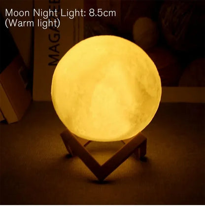 ReyLuxe23 - D5 8Cm Moon Lamp LED Night Light Battery Powered with Stand Starry Lamp Bedroom Decor Night Lights Kids Gift Moon Lamp Xmas Gift