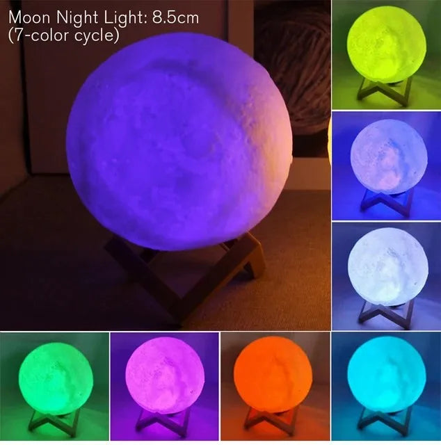 ReyLuxe23 - D5 8Cm Moon Lamp LED Night Light Battery Powered with Stand Starry Lamp Bedroom Decor Night Lights Kids Gift Moon Lamp Xmas Gift