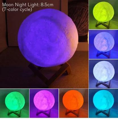 ReyLuxe23 - D5 8Cm Moon Lamp LED Night Light Battery Powered with Stand Starry Lamp Bedroom Decor Night Lights Kids Gift Moon Lamp Xmas Gift