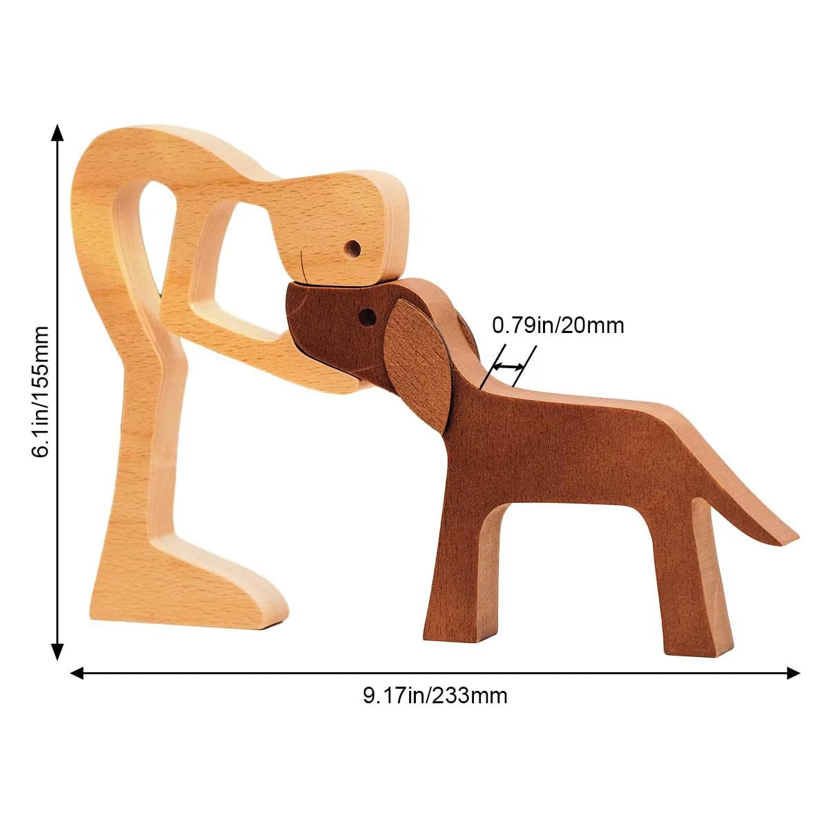 Family Puppy Wood Dog Craft Figurine Valentine'S Day Gift Carving Model Home Office Decoration Christmas Gift Couple Decoration