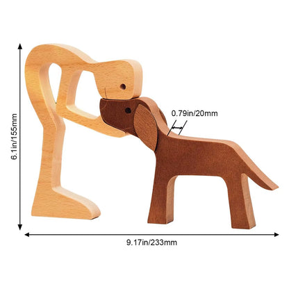 Family Puppy Wood Dog Craft Figurine Valentine'S Day Gift Carving Model Home Office Decoration Christmas Gift Couple Decoration